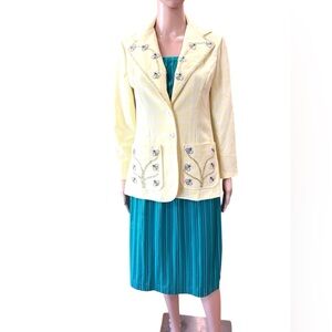 Vintage 80s yellow plaid bedazzled bees, embellished Alfred Dunner blazer